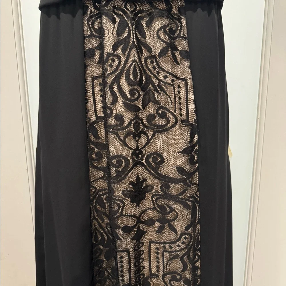 London Times Black Nude Lace Chiffon Halter Maxi Evening Gown – Size 6 - Picture 6 of 14